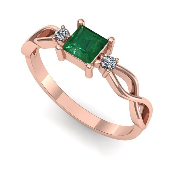 Inel din aur roz cu smarald