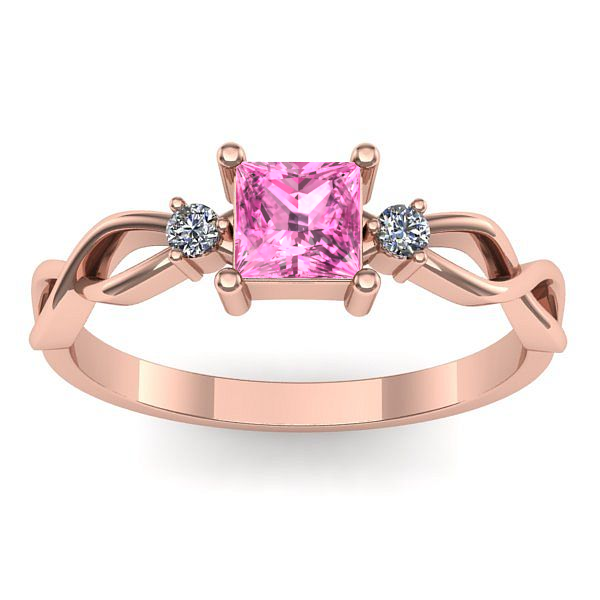 Inel cu safir roz patrat