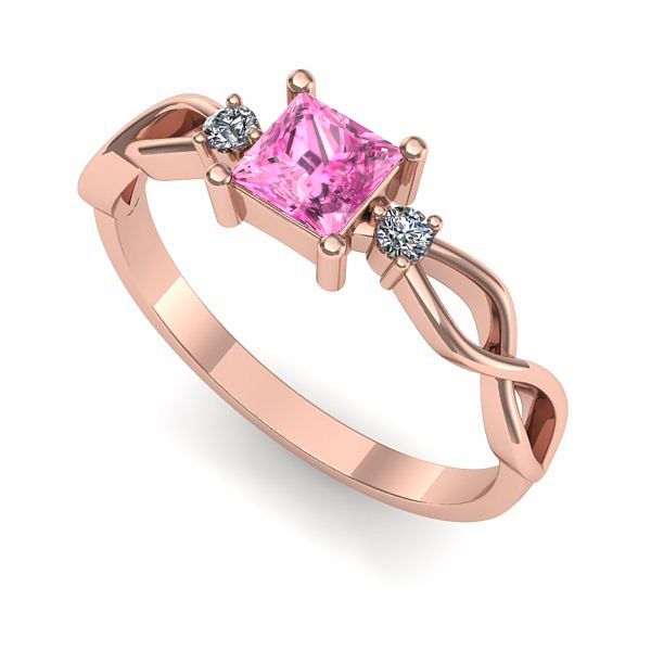 Inel de logodna din aur roz cu safir roz