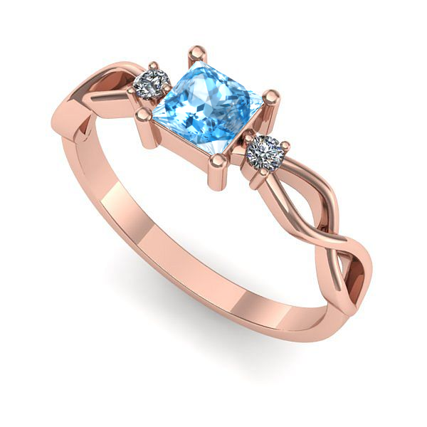 Inel de logodna din aur roz cu topaz blue