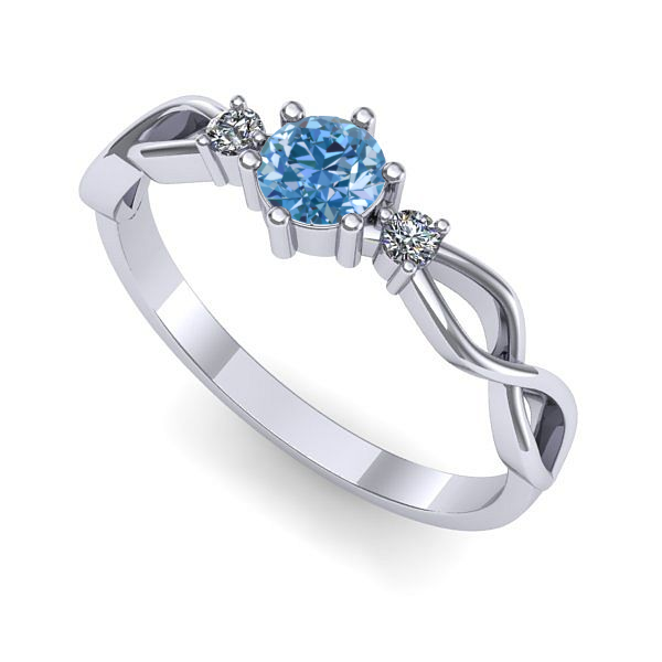 Inel din aur alb cu diamant de laborator albastru