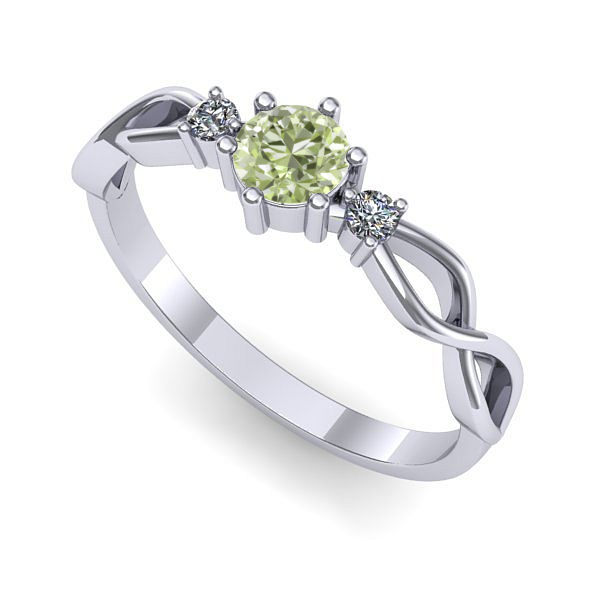 Inel din aur alb cu diamant de laborator verde