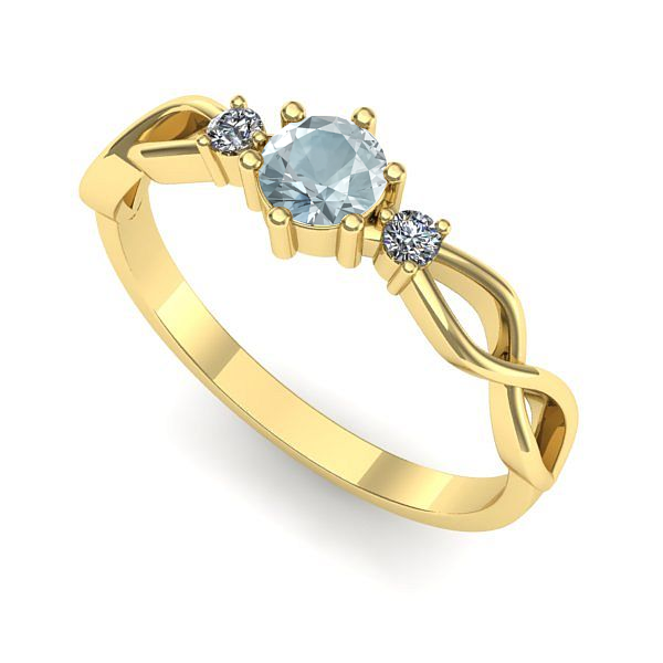 Inel logodna din aur galben cu aquamarin