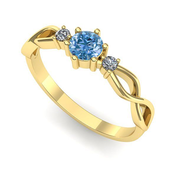 Inel de logodna din aur galben cu diamant de laborator albastru