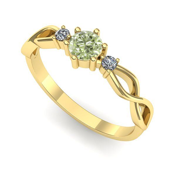 Inel logodna din aur galben cu diamant de laborator verde