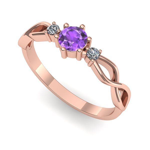 Inel de logodna din aur roz cu ametist