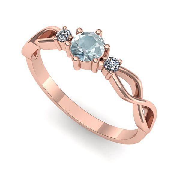 Inel logodna din aur roz cu aquamarin