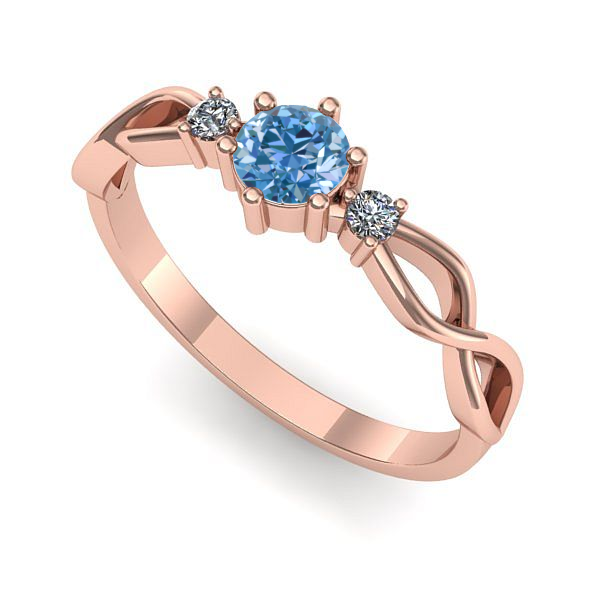 Inel de logodna din aur roz cu diamant de laborator albastru