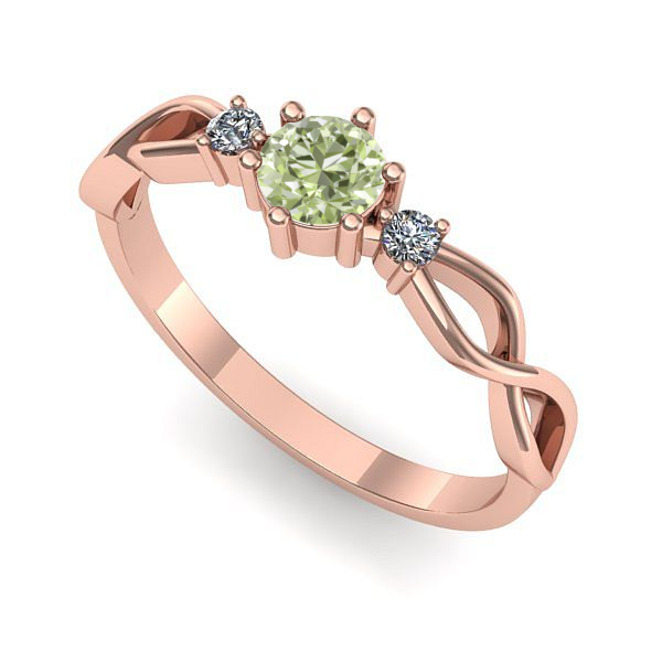 Inel de logodna din aur roz cu diamant de laborator verde