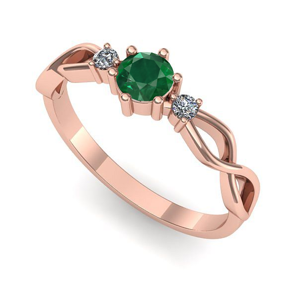 Inel logodna din aur roz cu smarald