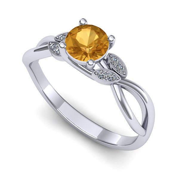 Inel logodna din aur alb cu citrin