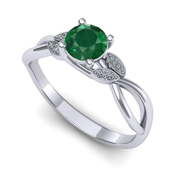 Inel logodna din aur alb cu smarald