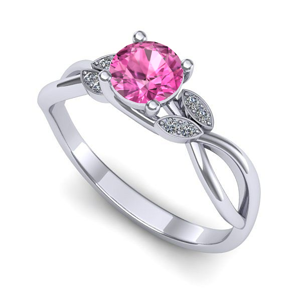 Inel logodna din aur alb cu safir roz