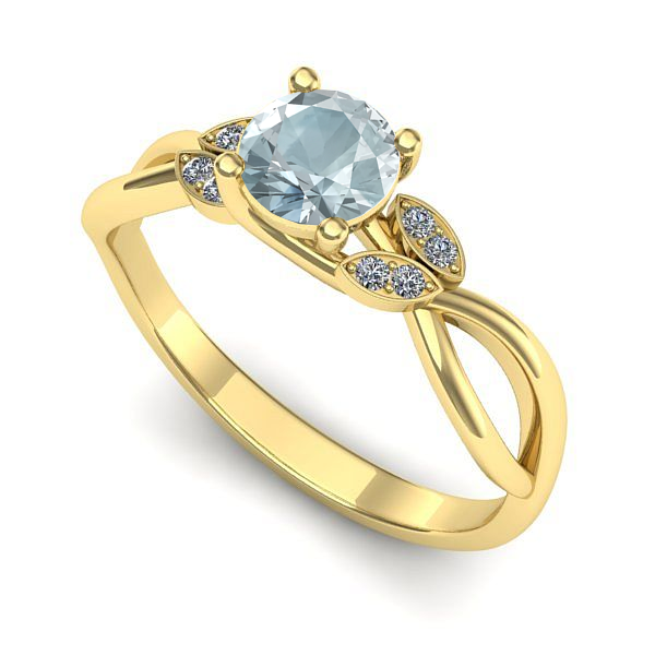 Inel de logodna din aur galben cu aquamarin