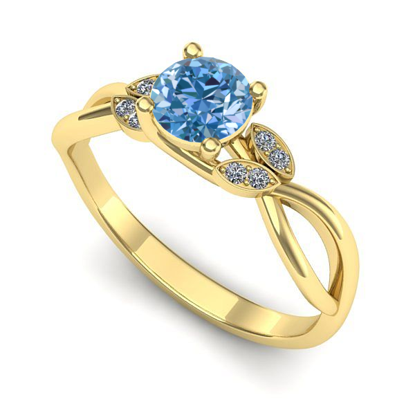 Inel de logodna din aur galben cu diamant de laborator albastru