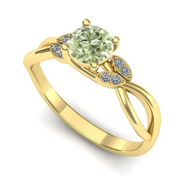 Inel de logodna din aur galben cu diamant de laborator verde