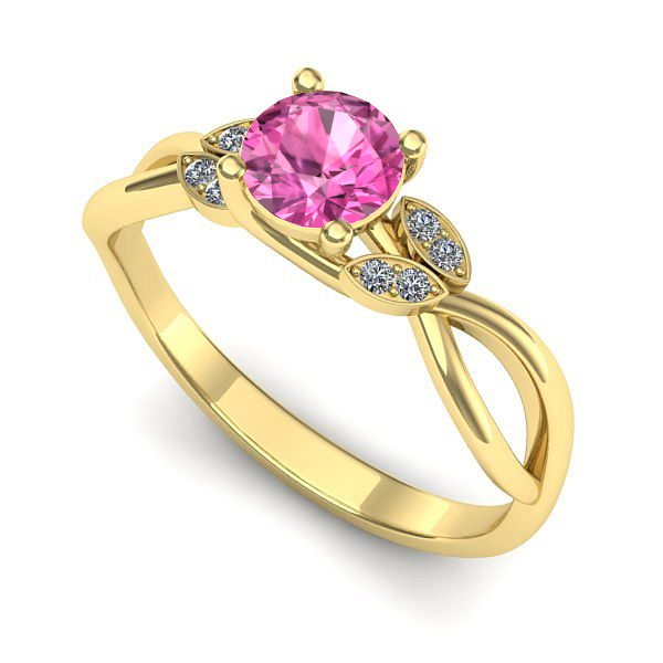 Inel logodna din aur galben cu safir roz