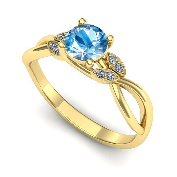 Inel logodna din aur galben cu topaz blue