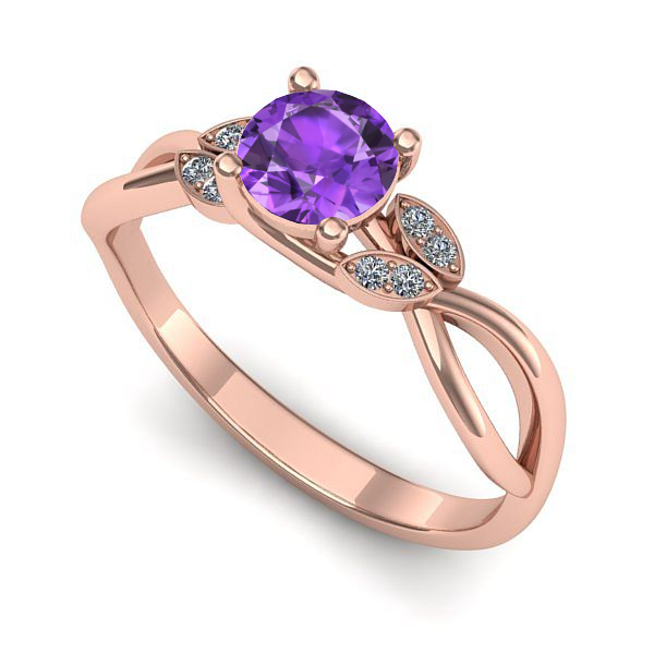 Inel logodna din aur roz cu ametist