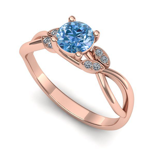 Inel de logodna din aur roz cu diamant de laborator albastru