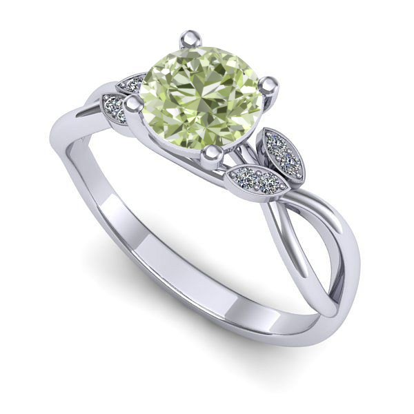 Inel logodna din aur alb cu diamant de laborator verde