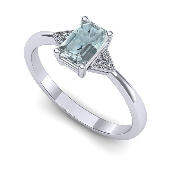 Inel logodna din aur alb cu aquamarin