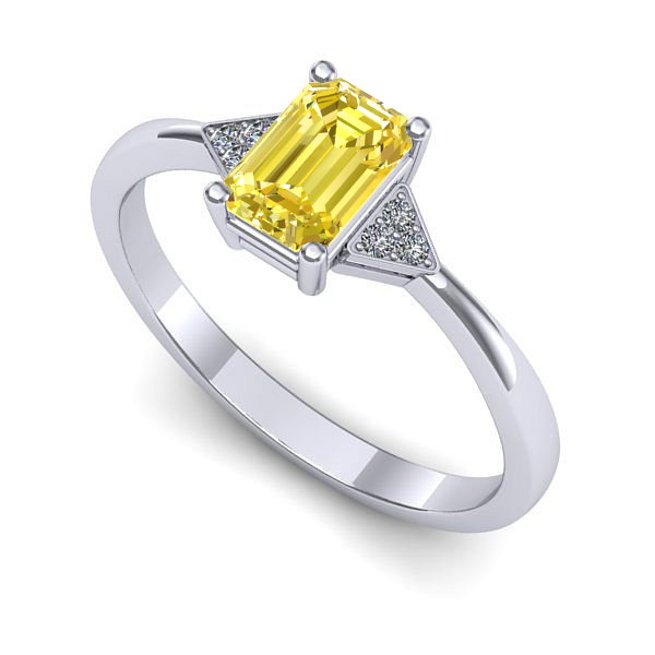 Inel logodna din aur alb cu safir galben