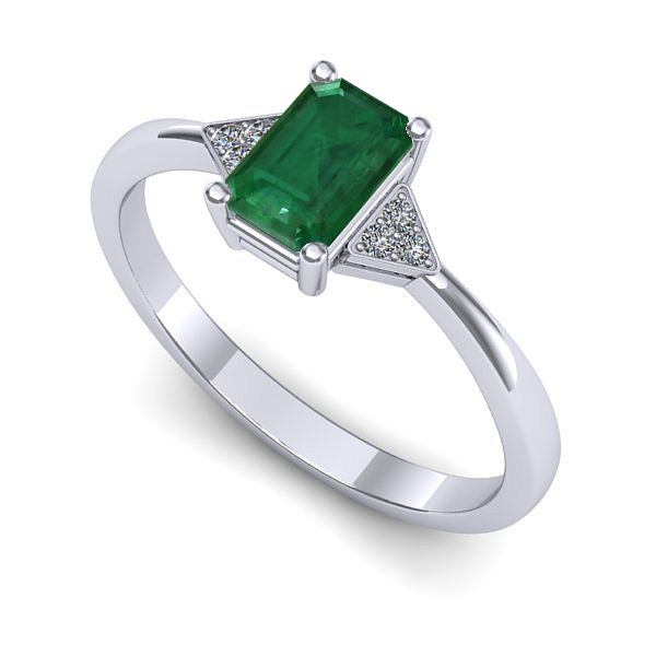 Inel logodna din aur alb cu smarald