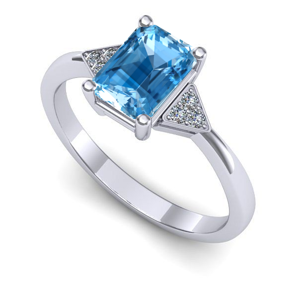 Inel de logodna din aur alb cu topaz blue