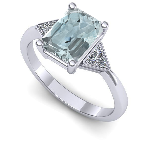 Inel logodna din aur alb cu aquamarin