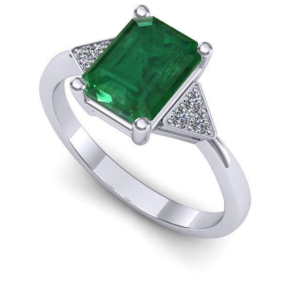 Inel de logodna din aur alb cu smarald