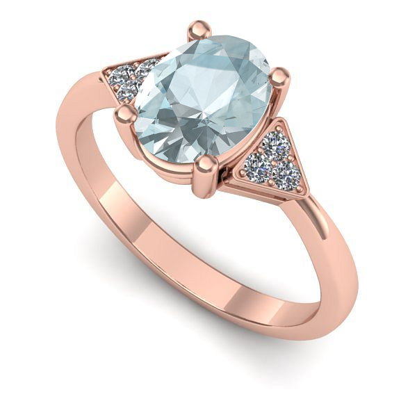 Inel logodna din aur roz cu aquamarin