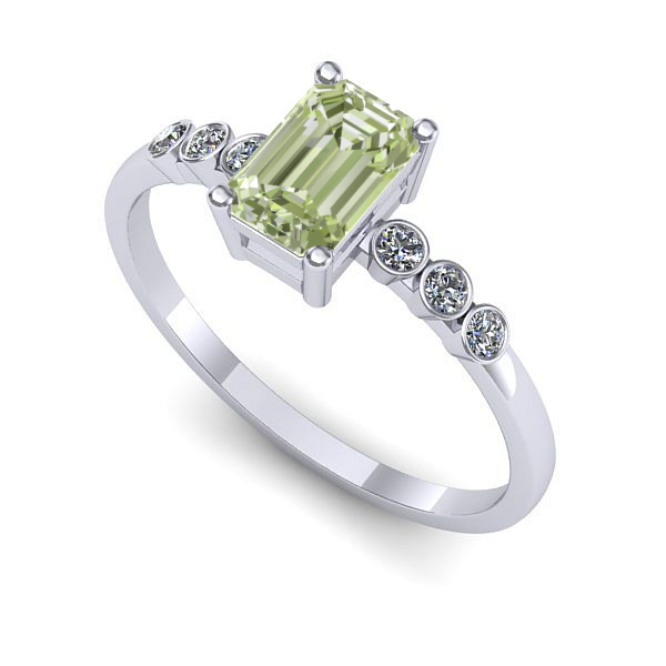 Inel de logodna din aur alb cu diamant de laborator verde