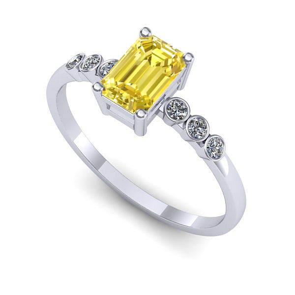 Inel logodna din aur alb cu safir galben