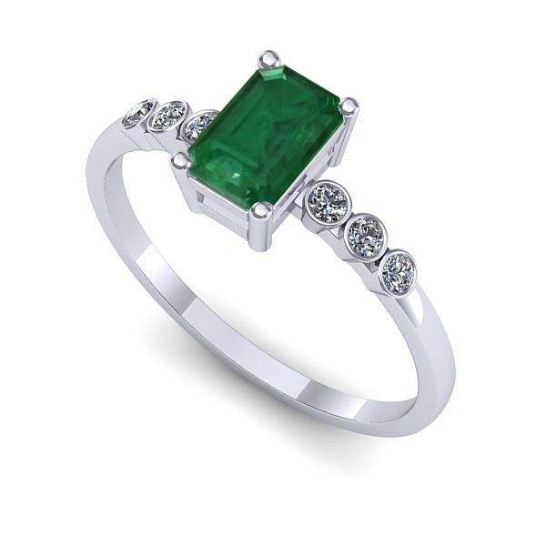 Inel de logodna din aur alb cu smarald