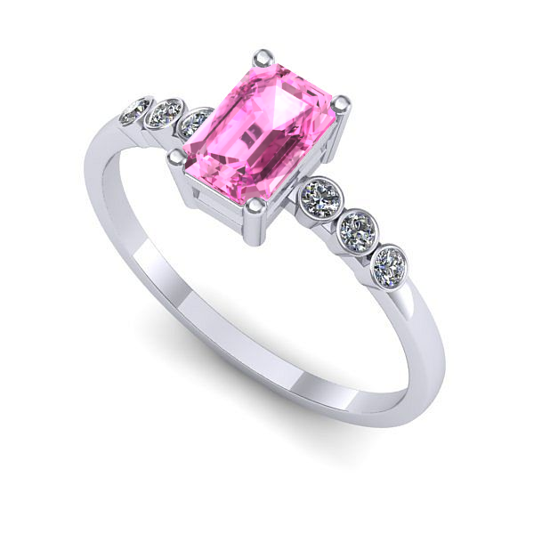 Inel logodna din aur alb cu safir roz