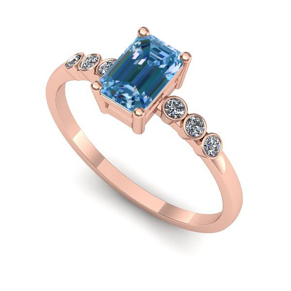 Inel din aur roz cu diamant de laborator albastru