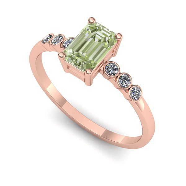 Inel logodna din aur roz cu diamant de laborator verde