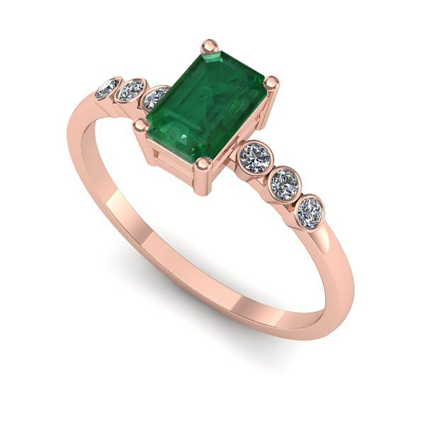Inel de logodna din aur roz cu smarald