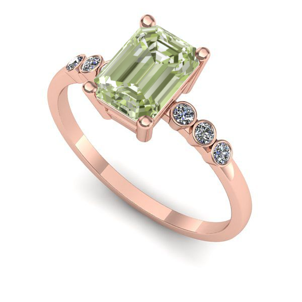 Inel de logodna din aur roz cu diamant de laborator verde