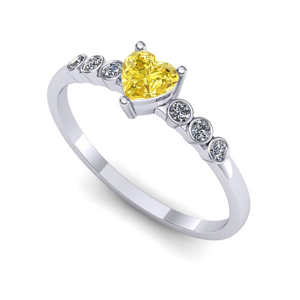 Inel de logodna din aur alb cu safir galben