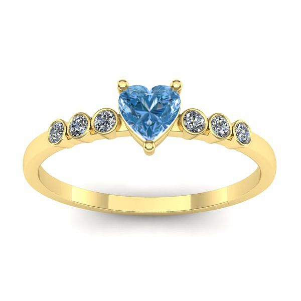 Inel logodna cu diamant de laborator albastru inima