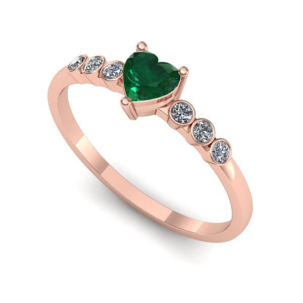 Inel de logodna din aur roz cu smarald