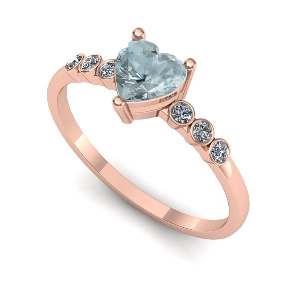 Inel logodna din aur roz cu aquamarin