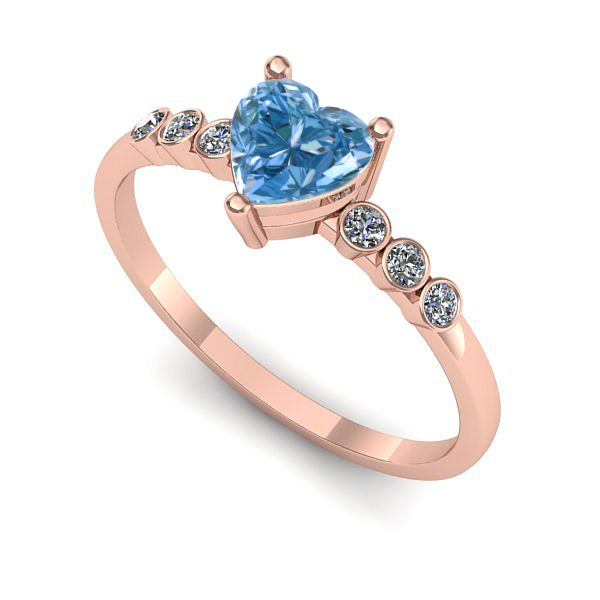 Inel din aur roz cu diamant de laborator albastru