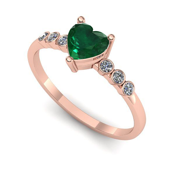 Inel de logodna din aur roz cu smarald
