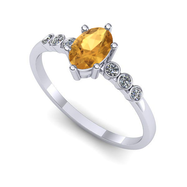 Inel logodna din aur alb cu citrin