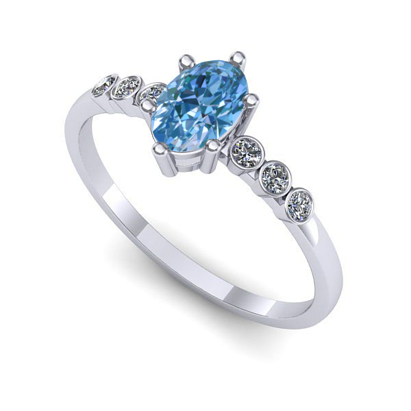Inel de logodna din aur alb cu diamant de laborator albastru