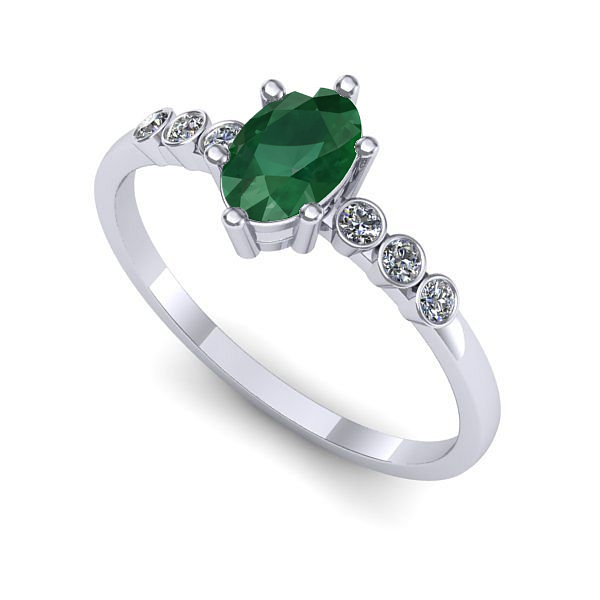 Inel de logodna din aur alb cu smarald