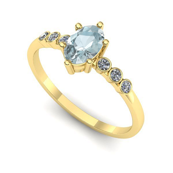 Inel logodna din aur galben cu aquamarin
